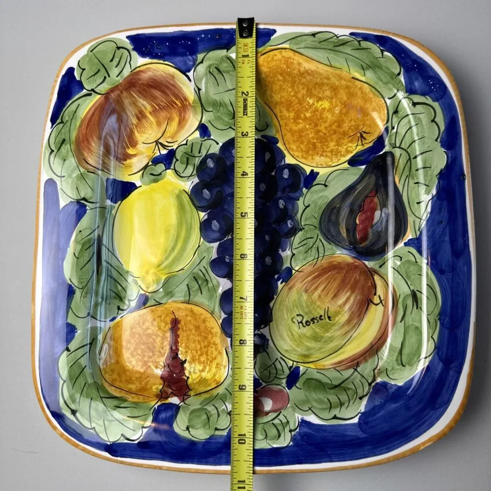 VTG Square Fruit Design Wall‎ Plate Signed Made In Florence Italy 10.75